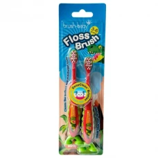 Зубна щітка Brush-Baby FlossBrush (3-6 років) Динозавр, на ніжці-липучці (подвійна упаковка)