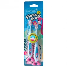 Зубна щітка Brush-Baby FlossBrush (3-6 років) Фламінго, на ніжці-липучці (подвійна упаковка)