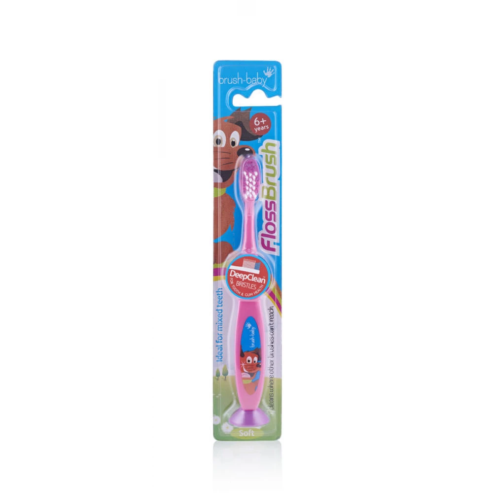 Зубная щетка Flossbrush (от 6 лет) - Pink, (Brush-baby)