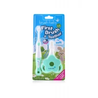 Набір: прорізувач для зубів та щітка First Brush and Teether Set (від 0 до 3 років), (Brush-baby)
